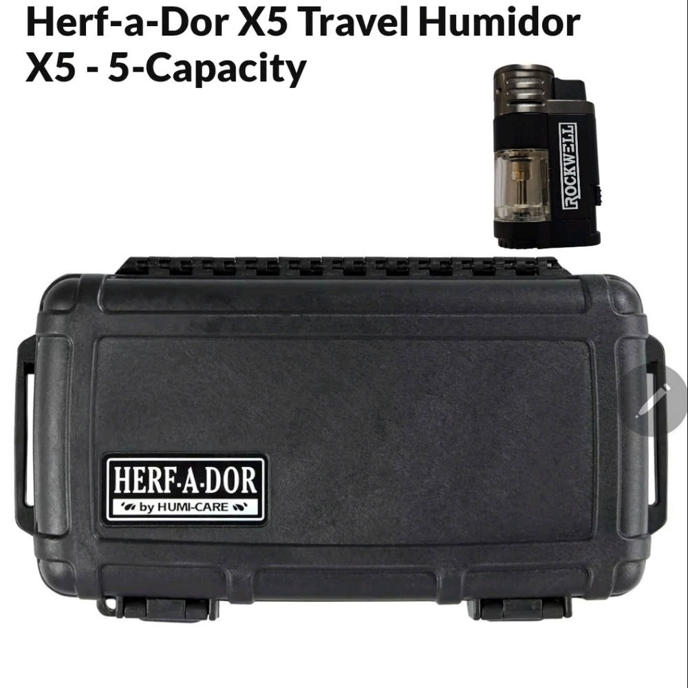 Humi-Care Herf A Dor X5 5 Stick Cigar Caddy Travel Case Humidor With Lighter NEW